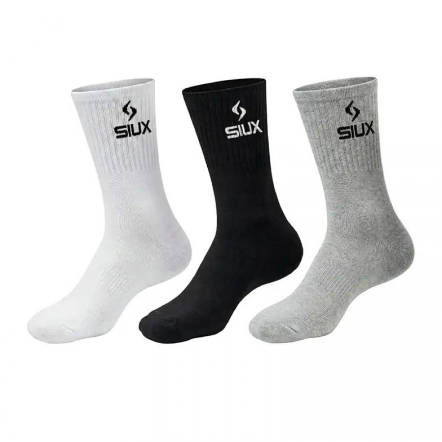 Calcetines Siux Basic 26 Caña Alta Negro Gris Blanco 3 Pares