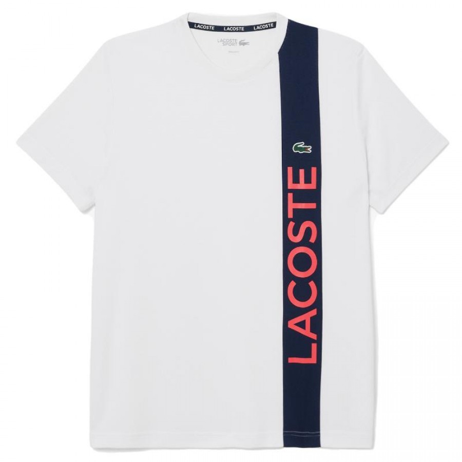 Lacoste Sport Ultra Dry White Navy Blue T-Shirt  Offer + Cheap