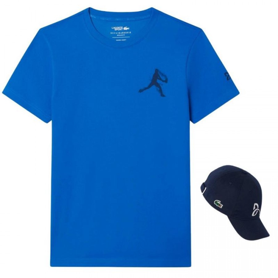 Pack Camiseta Lacoste Novak Djokovic Azul y Gorra Marino  Oferta + Barato