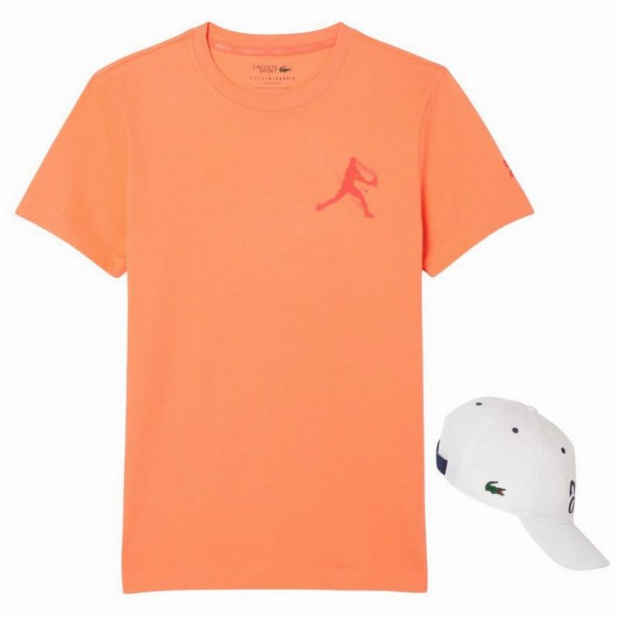 Pack Lacoste Novak Djokovic Orange T-Shirt and White Cap  Offer + Cheap