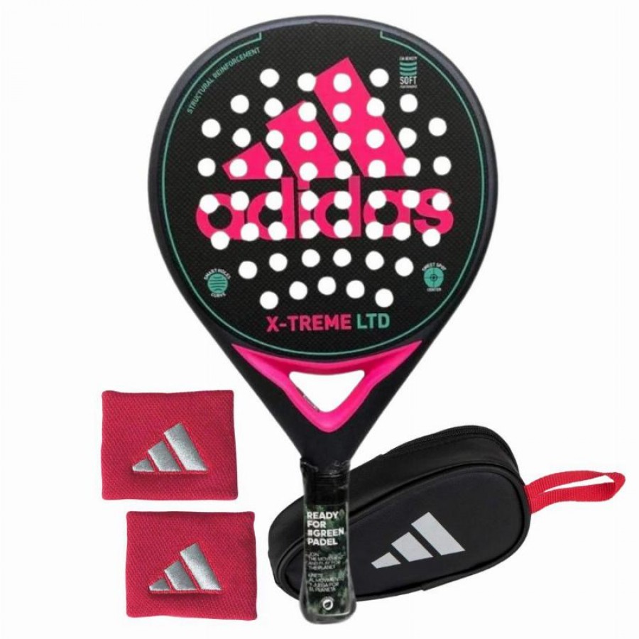 Pack Raquete Adidas X-Treme Preto Rosa com Porta-Moedas e Sacos de Pulso   Oferta + Barato