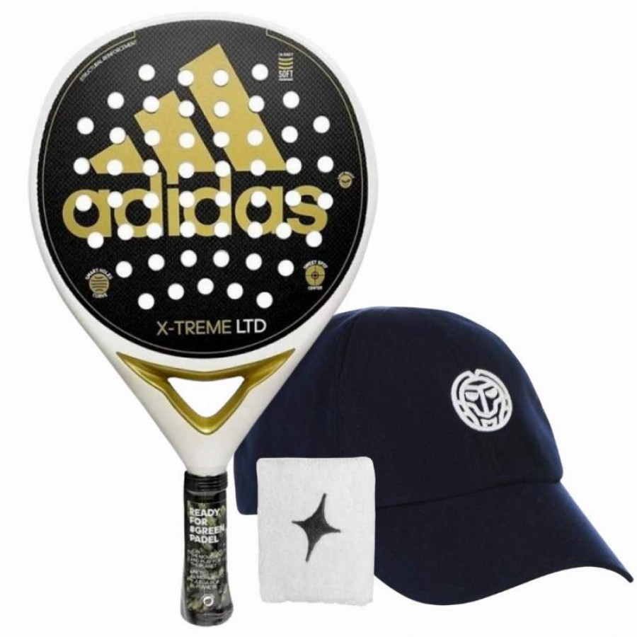 Pack Raquete Adidas X-Treme Ouro Branco com Boné e Pulseira  Oferta + Barato
