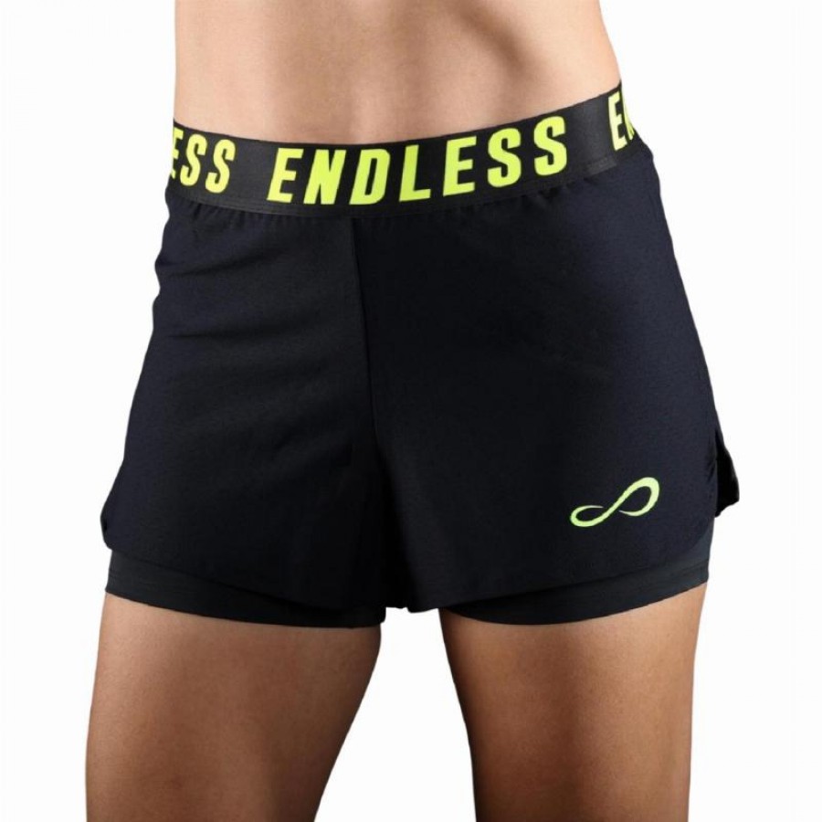 Short Endless Tech Iconic Negro Amarillo Mujer  Oferta + Barato