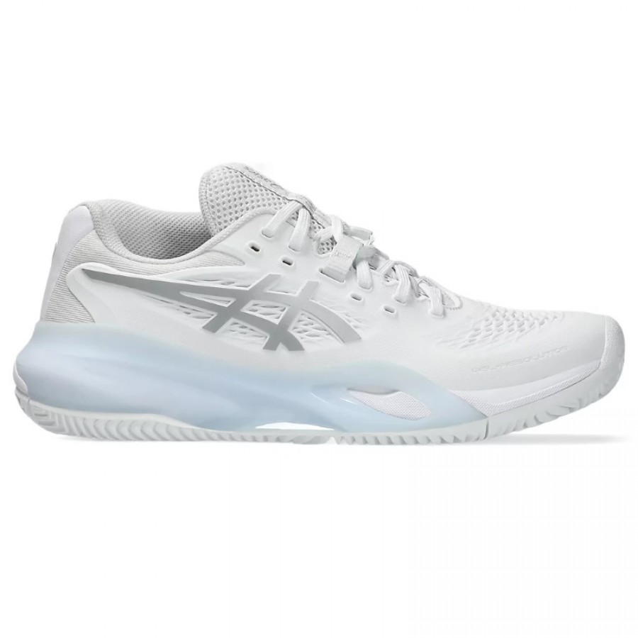 Baskets Femme Asics Gel Resolution X CLAY Blanc Argent  Offre - Pas cher